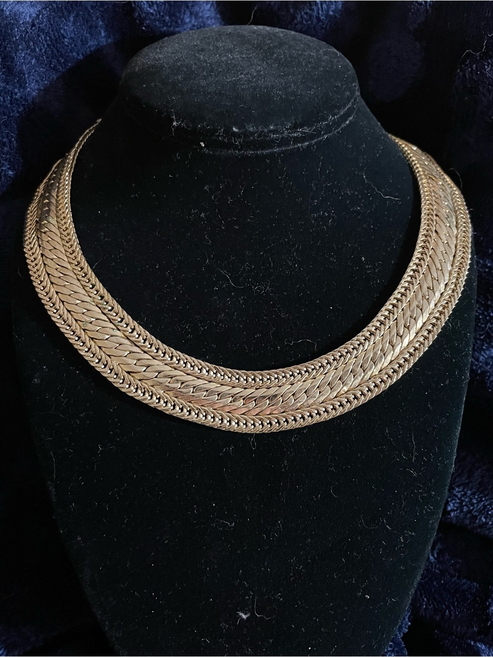 Vintage Gold Tone Chunky Braided Chain Link Statement Necklace